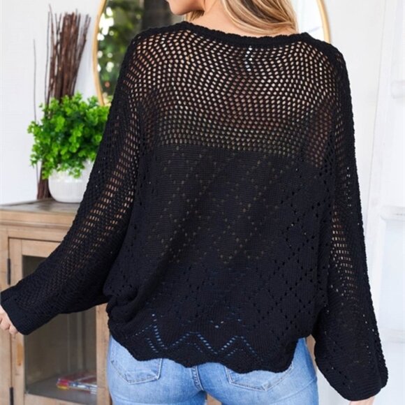 Long Sleeved Knitted Sweater Top Black - Picture 3 of 7